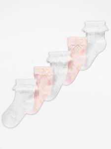 Lace Bow Cotton Rich Ankle Socks 5 Pack | Baby | George at ASDA