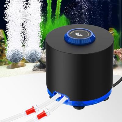 AQQA Aquarium Air Pump, Quiet Powerful Fish Tank Air Pump 3W/6W/10W with Stainless Steel Dual Outlet, Adjustable Oxygen Aerator Pump with Air Stone Bu
