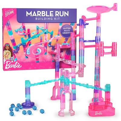 Barbie Sparkle Marble Run Building Set with 10 Marbles for Kids Ages 6+ | 10 Marbles, Sparkle Track Pieces, Marble Maze Building Toy, Physics and Engi