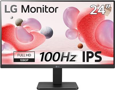 LG Electronics Monitor 24MR400-B, 24 Inch, Full HD 1080p, 100Hz, 5ms GtG, IPS Panel, AMD FreeSync, Smart Energy Saving, Anti-Glare, HDMI, Matte Black