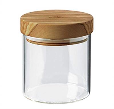 Berard Glass Storage Jar with Olive Wood Lid, 13.5-Ounce Brown