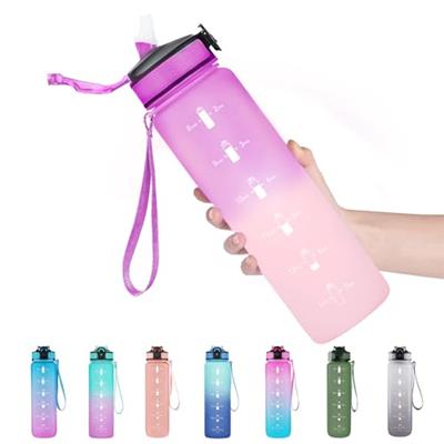 EYQ 32 oz Water Bottle with Time Marker, Carry Strap, Leak-Proof Tritan BPA-Free, Ensure You Drink Enough Water for Fitness, Gym, Camping, Outdoor Spo