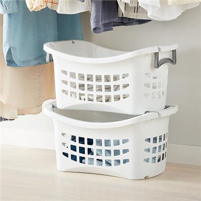 White Stackable Laundry Basket with Grey Handles | The Container Store