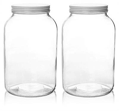 kitchentoolz 1 Gallon Glass Jar with Lid Wide Mouth Large Mason, Leak Proof Airtight Metal Lid for Fermenting Kombucha Kefir Kimchi, Canning, Egg Wate