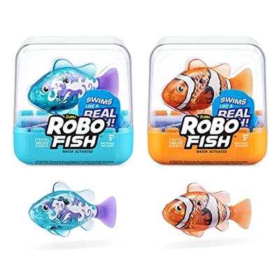 Robo Alive Robo Fish Robotic Swimming Fish (Teal + Orange) by ZURU Water Activated, Changes Color, Comes with Batteries, Amazon Exclusive (2 Pack) Ser