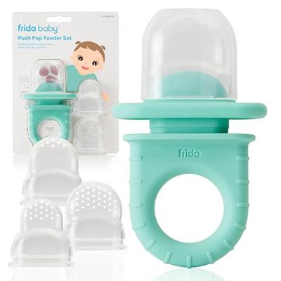 Frida Baby Push Pop Feeder, Baby Fruit Feeder, Baby Fruit Food Pacifier to Safely Introduce New Foods, Fresh + Frozen Food Silicone Feeder for Babies,