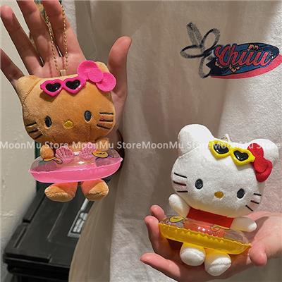 Sanrio Hello Kitty Plush Doll Keychain Pendant Cartoon Kt Cat Stuffed Plushies Key Ring Bag Accessories Girls Gift Kids Toys