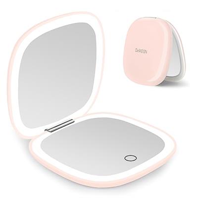 deweisn Compact Mirror, Lighted Travel Makeup Mirror with 1X/10X Magnifying Double Sided Dimmable Portable Pocket Mirror for Handbag and Pocket, USB C