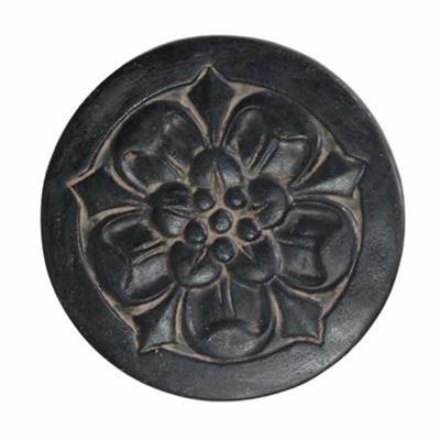 18 in. Round Aged Charcoal Cast Stone Large Floral Step Stone or Wall Plaque (set of 3)
