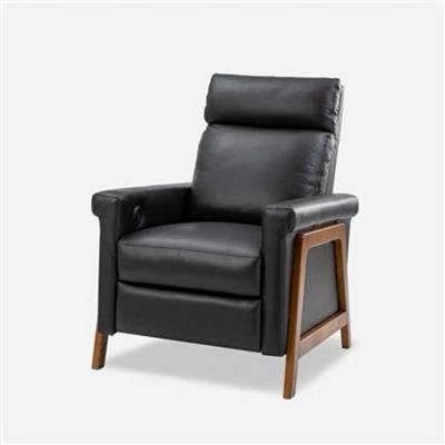 Laura 28.75 Wide Black Genuine Leather Power Recliner with Solid Wood Frame