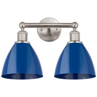 Plymouth Dome 16.5W 2 Light Satin Nickel Bath Vanity Light w/ Blue Sh - #621W9 | Lamps Plus