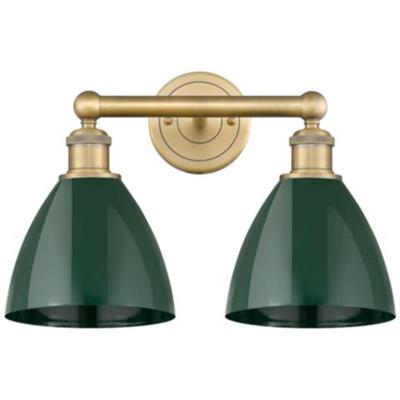 Plymouth Dome 16.5W 2 Light Brushed Brass Bath Light With Green Shade - #4993C | Lamps Plus