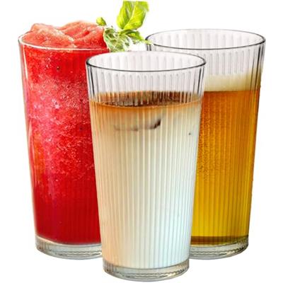 Leraze Drinking Glasses - Set of 10-16oz. Ribbed Glass Sake Cups - Dishwasher Safe Cocktail Clear Heavy Base Tall Beer Glasses, Water Glasses, Bar Gl