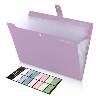 SKYDUE File Folder with Labels, Accordion File Organizer with 8 Pockets, Portable Document Organizer, A4 Letter Size, Paper Organizer for Office, Purp