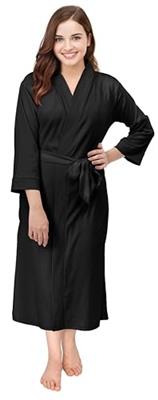NY Threads Womens Knit Robe Lightweight Kimono Robe Long Bathrobe, XX-Large, Black
