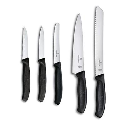 Victorinox Swiss Classic Kitchen Knife Set, 5 Pieces - Paring Knives, Utility Knife, Carving Knife and Bread Knife - Black, Multiple