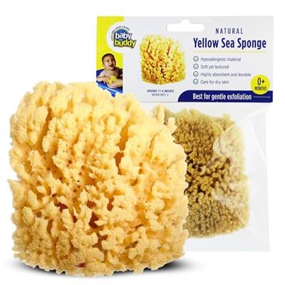 Baby Buddy Natural Yellow Sea Sponge, Newborn Bath Time Essential, Soft and Gentle for Tender Skin,