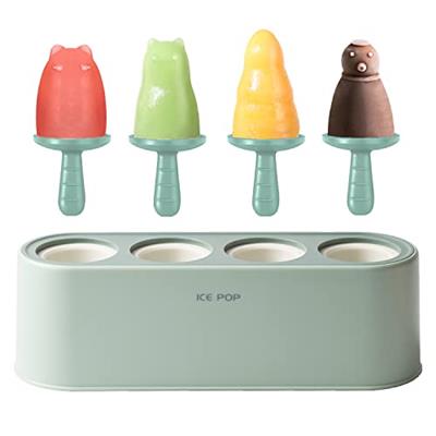 Popsicle Mold Set 4 Pieces Homemade Silicone Popsicle Maker Easy Release Ice Cream Molds Reusable DIY Pop Molds (Ice World, Green)