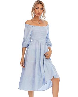 R.Vivimos Womens Summer Cotton Lantern Sleeves Ruffled Off Shoulder A-Line Midi Dresses (Medium, White) at Amazon Women’s Clothing store