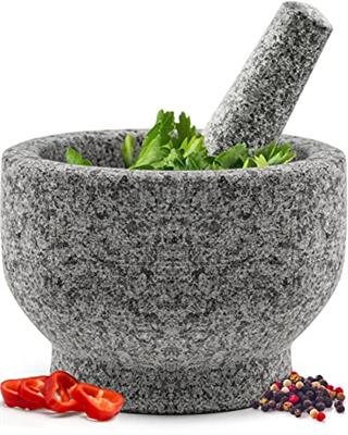 Heavy Duty Natural Granite Mortar and Pestle Set, Expertly Carved, Make Fresh Guacamole at Home, Solid Stone Grinder Bowl, Herb Crusher, Spice Grinder