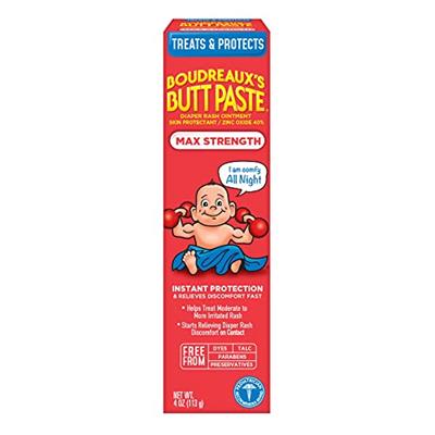 Boudreauxs Butt Paste Maximum Strength Diaper Rash Cream, Ointment for Baby, 4 oz Tube