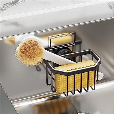TAILI Sponge Holder with Strong Suction Cup, Dish Sponge Caddy Inside Sink Removable, Rustproof Aluminum for Sponges, Brushes, Stoppers and Scrapers -