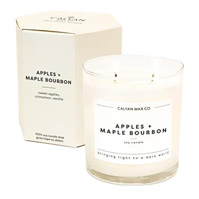 Calyan Wax Scented Candle, Apples & Maple Bourbon Candle for The Home Scented with Brown Sugar & Cinnamon, Soy Wax Aromatherapy Candle in Glass Jar wi