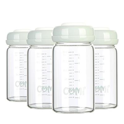 COMI Wide Neck Glass Breastmilk Collection n Storage Bottle, 4 Packs, 6oz with Screw Ring Sealing Disk; Re-markable Sealing Disc. BPA Free, Fits Breas