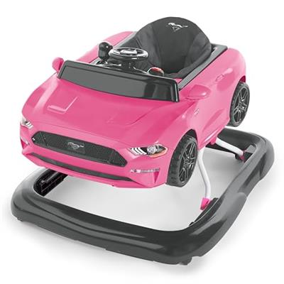 Bright Starts Ford Mustang 4-in-1 Pink Baby Activity Center & Push Walker with Removable Interactive Steering Wheel -Toy, 6 Months and up