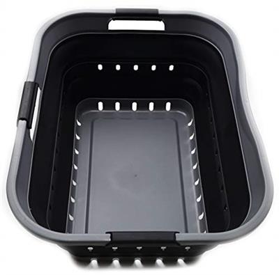 SAMMART 42L Collapsible Plastic Laundry Basket - Foldable Pop Up Storage Container/Organizer - Space Saving Hamper/Basket (1, Grey/Black)
