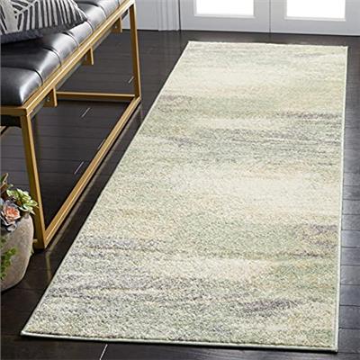 SAFAVIEH Adirondack Collection Runner Rug - 26 x 6, Ivory & Sage, Modern Abstract Design, Non-Shedding & Easy Care, Ideal for High Traffic Areas in