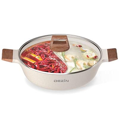 Dezin 5-QT Double-flavor Shabu Shabu Pot with Divider, Dual Sided Nonstick Hot Pot, 12 Inch Divided Stockpot for Cooking, Hotpot Pot for Induction Coo