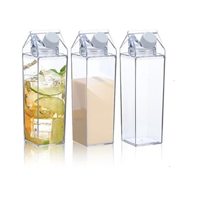 Fanovo 3 Pack Milk Carton Water Bottle Clear Square Milk Bottles Plastic Leakproof Cup (Style 6-3 Pack)