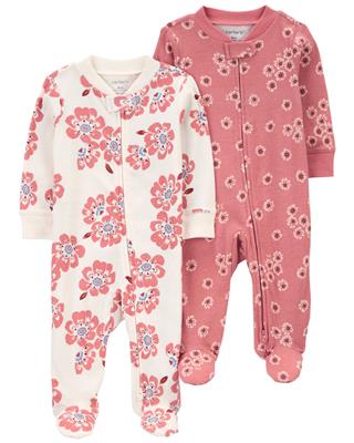 Pink/Ivory Baby 2-Pack Floral 2-Way Zip Cotton Sleep & Plays | carters.com