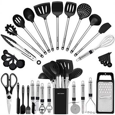 Kitchen Utensil Set-Silicone Cooking Utensils-33 Kitchen Gadgets & Spoons for Nonstick Cookware-Silicone and Stainless Steel Spatula Set-Best Kitchen