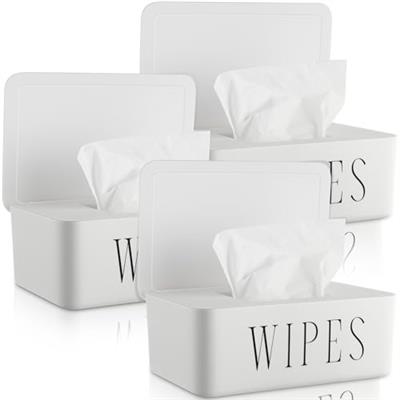 Singhoow 3 Pack Baby Wipes Dispenser Refillable Wipe Holder with Lid Toilet Wipes Container for Bathroom Tissue Paper Storage Box for Home Office Cars