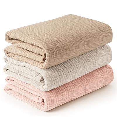 Konssy 3 Pack Muslin Swaddle Blankets for Unisex, Newborn Receiving Blanket, Large 47 x 47 inches, Soft Breathable Muslin Baby Swaddles for Boys & Gir