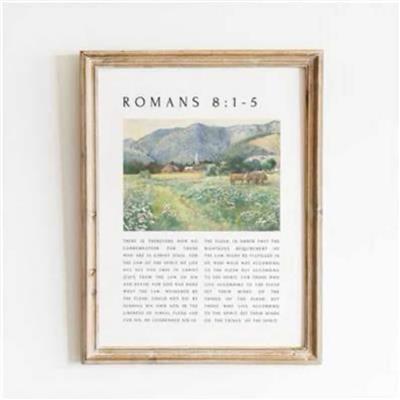 Christian Wall Art, Romans 8:1-5, Landscape Bible Verse Print, Modern Scripture Decor, Impressionist Vintage Poster, Religious Holiday Gift - Etsy