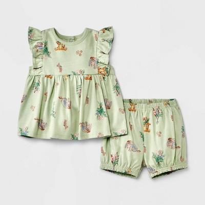 Baby Girls Winnie The Pooh Top And Bottom Set - Green 6-9m : Target