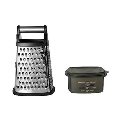 KitchenAid Gourmet 4-Sided Stainless Steel Box Grater for Fine, Medium and Coarse Grate, and Slicing, Detachable 3 Cup Storage Container and Measurmen