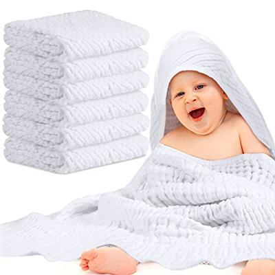 Chumia 6 Pieces Muslin Baby Bath Towel, Cotton Newborn Hooded Towel for Kids, 32x32Inch Hooded Baby Bath Blanket Towel for Babies Toddler Infant Showe