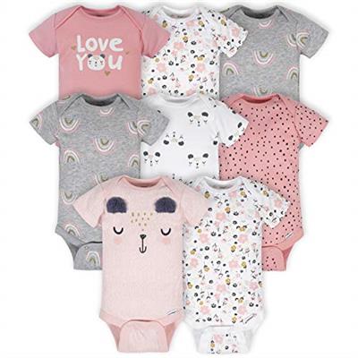 Gerber Baby Girls 8-Pack Short Sleeve Onesies Bodysuits, Bear Pink, Newborn