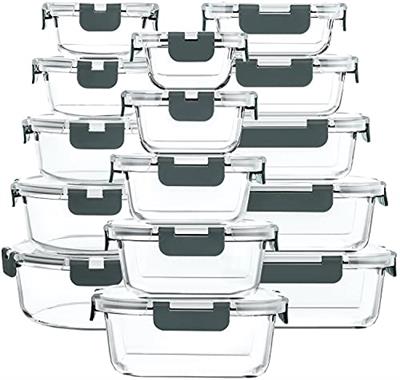 M MCIRCO 30 Pieces Glass Food Storage Containers with Snap Locking Lids,Glass Meal Prep Containers Set - Airtight Lunch Containers, Microwave, Oven, F