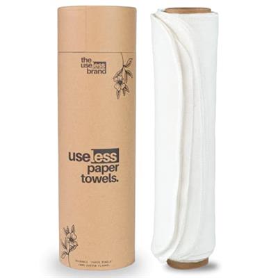 The Useless Brand Reusable Paper Towels Roll | 12 Eco Friendly Washable Cotton Flannel Towels w/Cardboard Roll | Zero Waste & Sustainable | Fits on Al