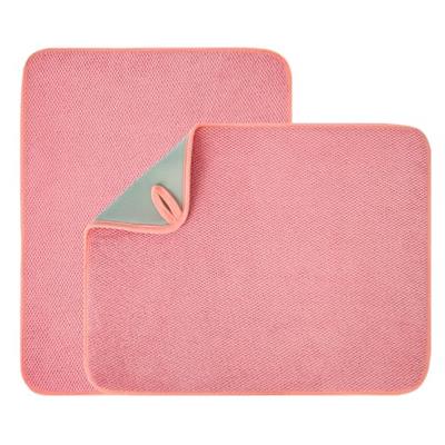 2 Pack Microfiber Dish Drying Mat for Kitchen Counter,Ultra Absorbent Dish Drainer Mat ,Dish Drying Pad , Dish Rack Mat 20×15 Inch (Pink)
