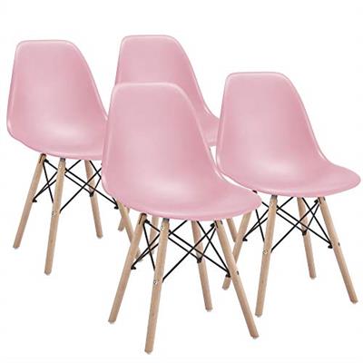 Yaheetech 4PCS Dining Chairs with Beech Wood Legs and Metal Wires Modern Side Shell Eiffel DSW Chairs for Dining Room Living Room Bedroom Kitchen Loun
