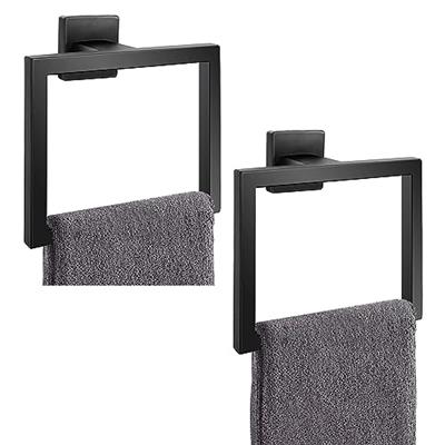 2-Piece Matte Black Square Towel Ring,Modern Hand Towel Holder for Bathroom,SUS304 Stainless Steel Towel Hangers Wall-Mounted