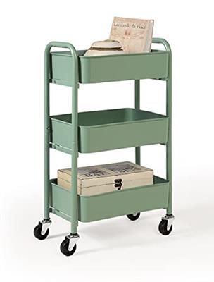 SunnyPoint 3-Tier Delicate Compact Rolling Metal Storage Organizer - Mobile Utility Cart Kitchen/Under Desk Cart with Caster Wheels (Turq, Compact (15