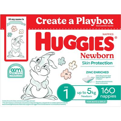 Huggies Newborn Nappies Size 1 (up to 5kg) 160 Pack | BIG W