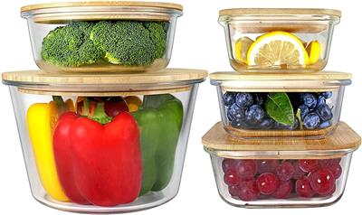Glass Containers with Bamboo Lids, Glass Food Containers with Lids, Glass Storage Containers, Bamboo Glass Storage Containers, Glass Meal Prep Contain